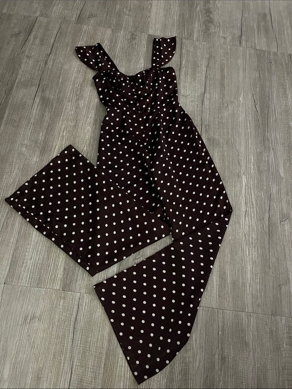 Boohoo Polka Dot Wide-Leg Jumpsuit in Dark Brown